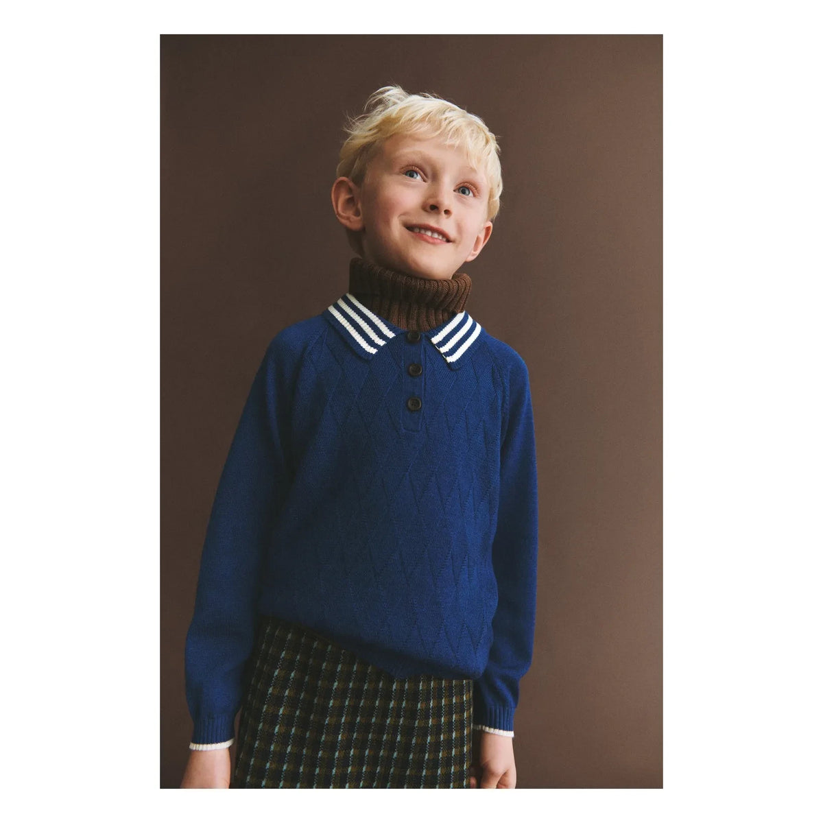 FUB - Harlequin Fine Knit Merino Wool Polo Shirt | Blue
