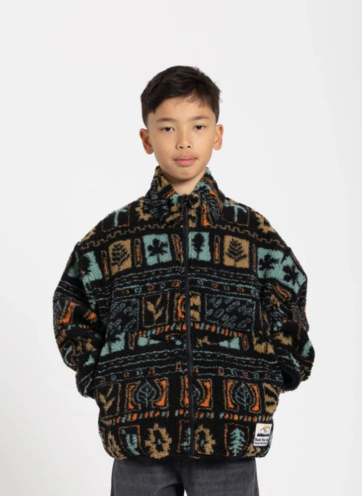 Hundred Pieces - Jacquard Plush Sherpa Jacket | Black
