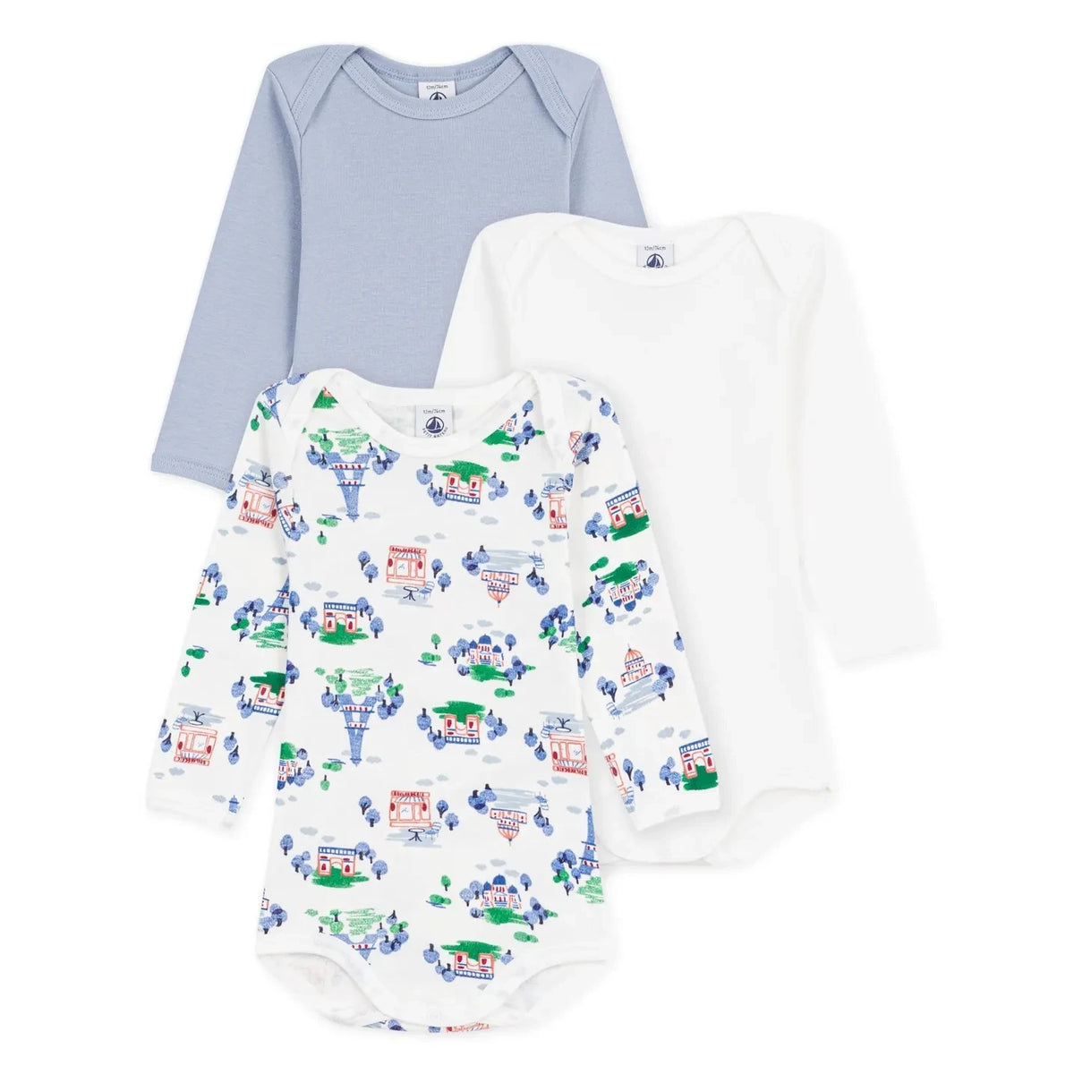 Petit Bateau - 3-Pack Bodysuit Set Paris Organic Cotton | White
