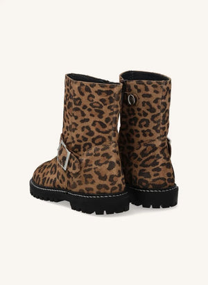 Angulus - Leopard Biker Suede Boots with Buckle