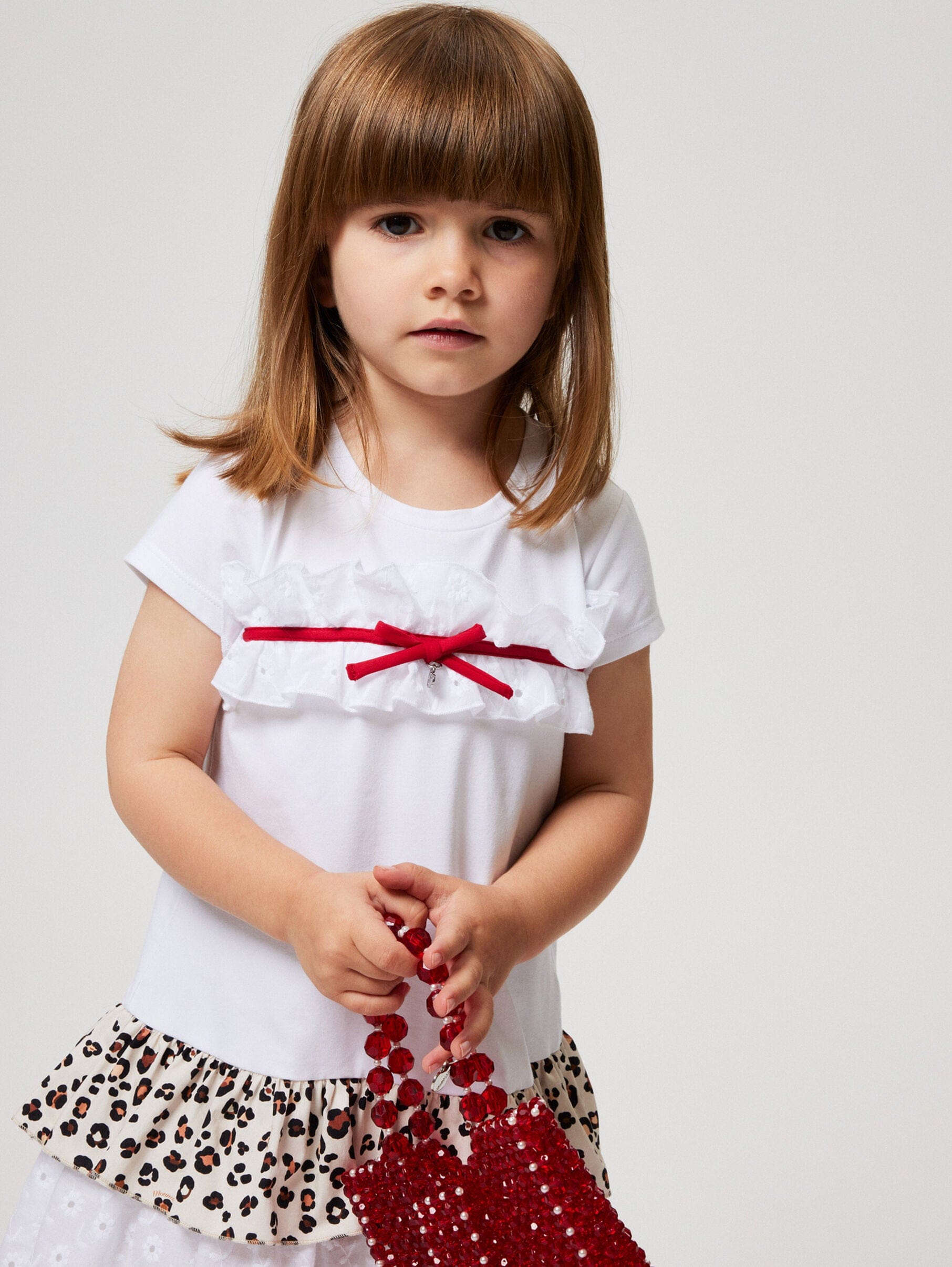 Monnalisa Girls Spotted Ruffle Dress in White