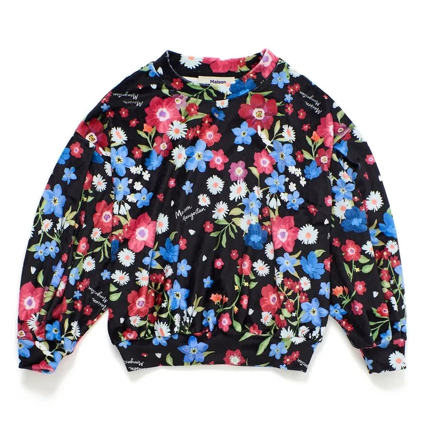 Maison Mangostan - Velvet floral patterned sweater | Black