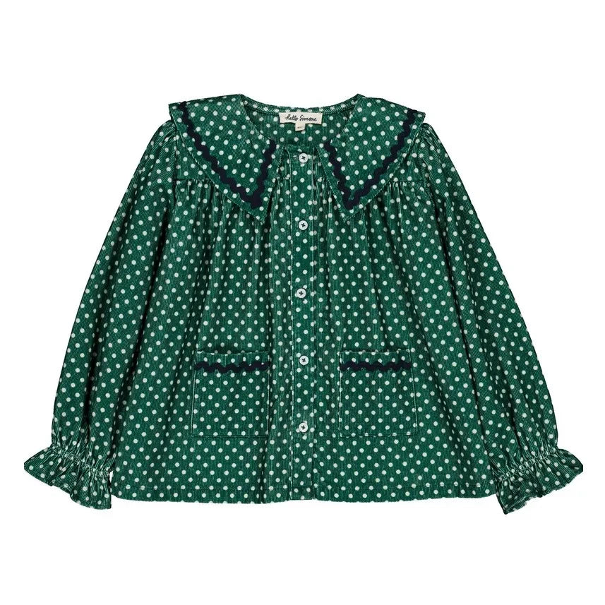 Hello Simone - Flo Polka Dot Ribbed Velvet Blouse | Green