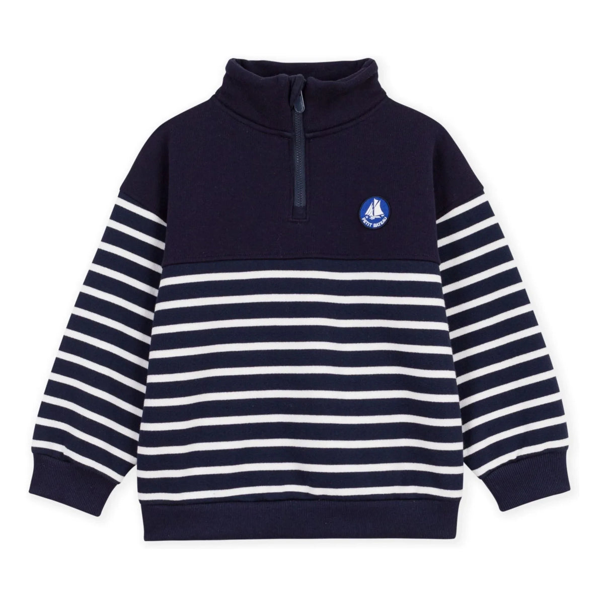 Petit Bateau - Striped organic cotton polo sweatshirt | Navy