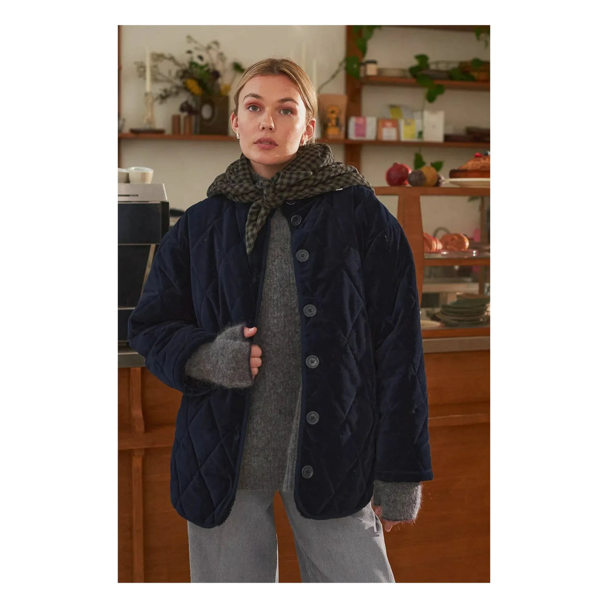 Marlot Paris - Louisa Velvet Quilted Coat - Women's Collection | Indigo