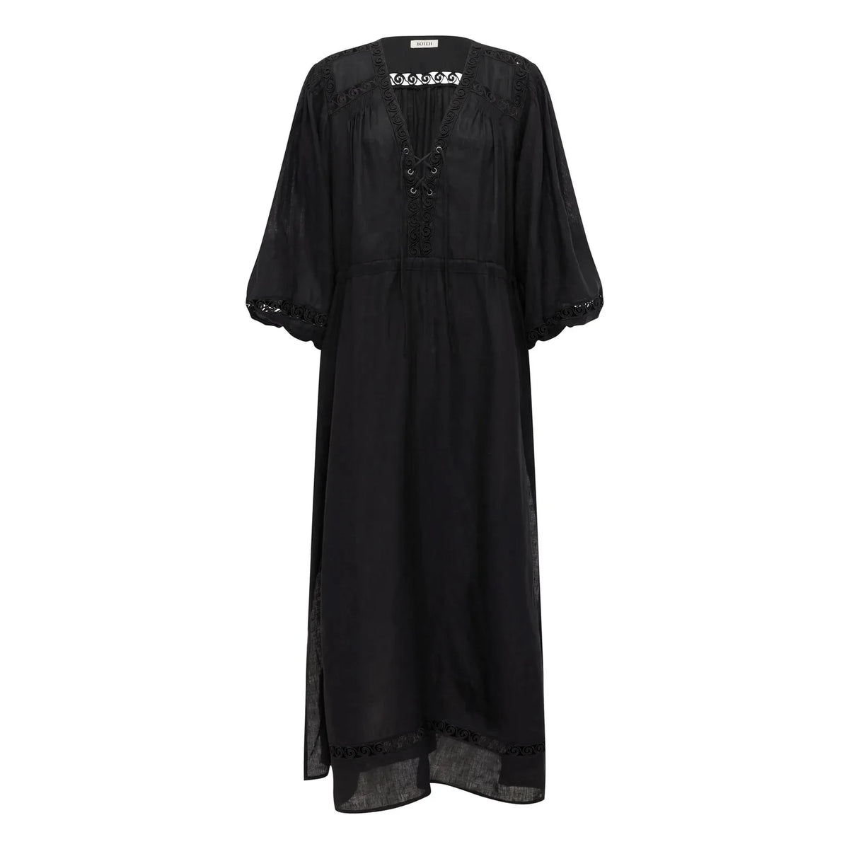 Boteh - Atlas Linen Ruched Dress | Black