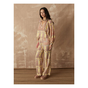Boteh - Calico Straight-Cut Cotton Trousers | Lemon Yellow