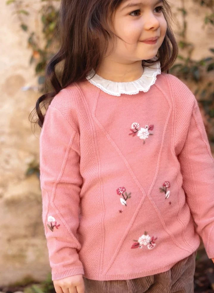 Tartine et Chocolat - Flower Bouquet Embroidered Sweater | Blush