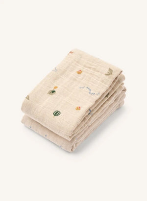 Liewood - Lewis Organic Cotton Cloths - Set of 2 | Star/Flying Mix