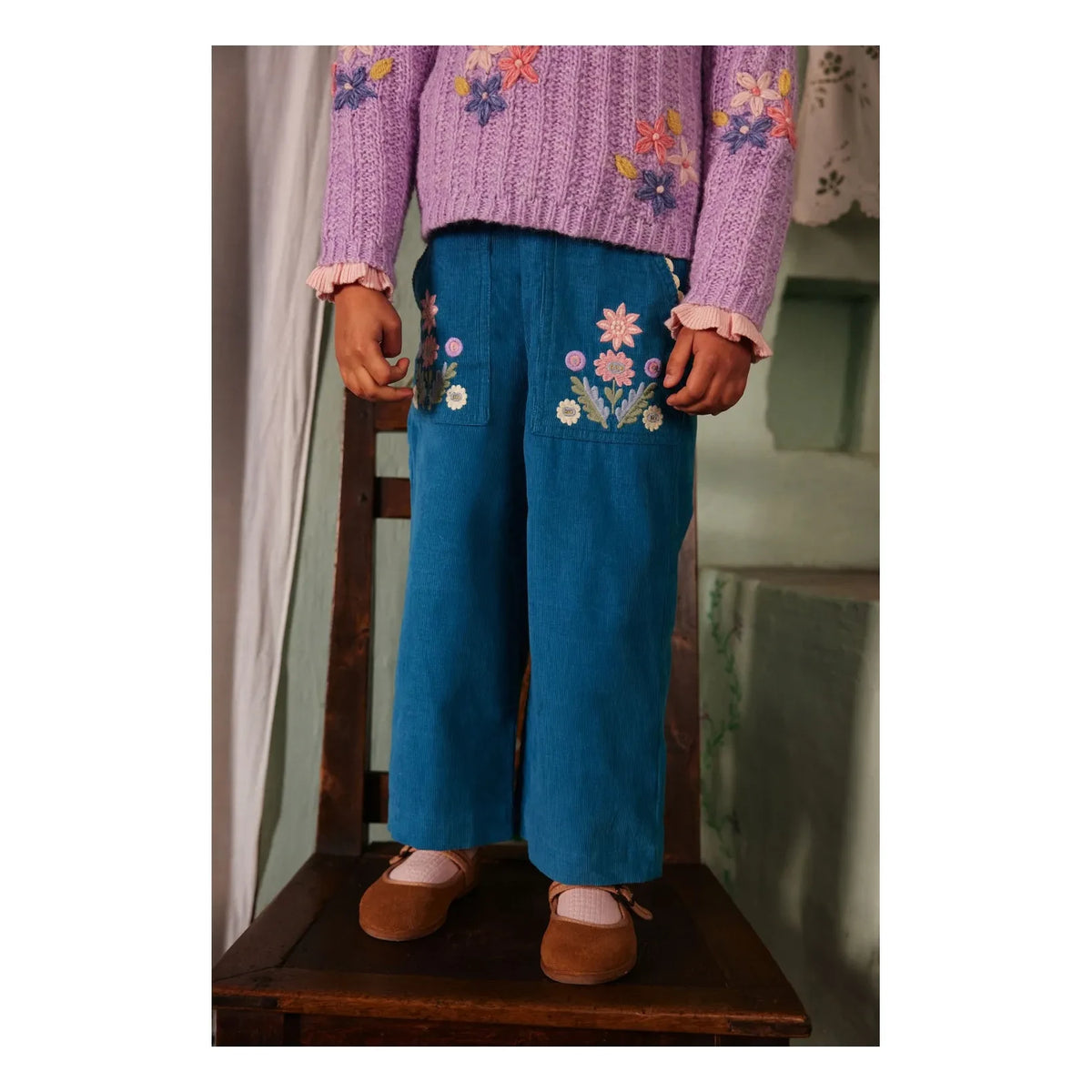 Louise Misha - Floralia organic cotton pants | Blue