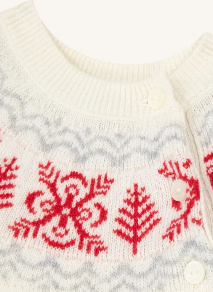 Tartine et Chocolat - Winter Jacquard Wool Ruffle Sweater | Ecru