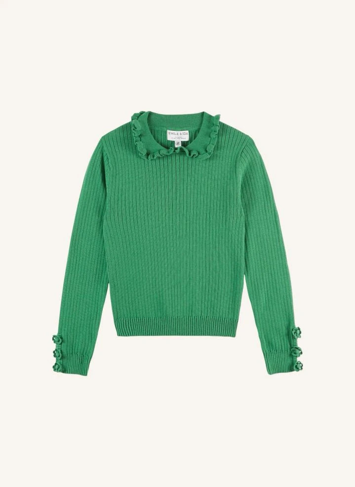 Emile et Ida - Eliane Crochet Sweater | Olive Green