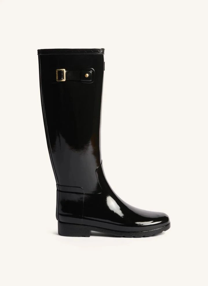 Hunter - Gold Trim Vernis Leather Wellington Riding Boots | Shiny Black