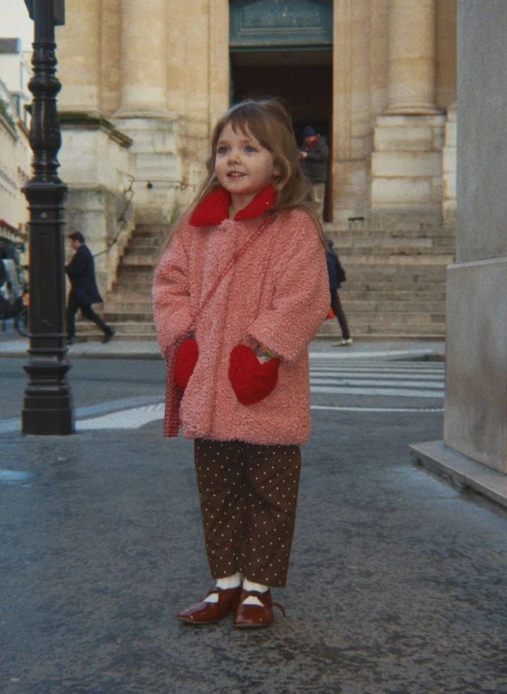 Konges Sløjd - Wraparound Heart Bouclé Coat, Made from Recycled Fibers | Pink