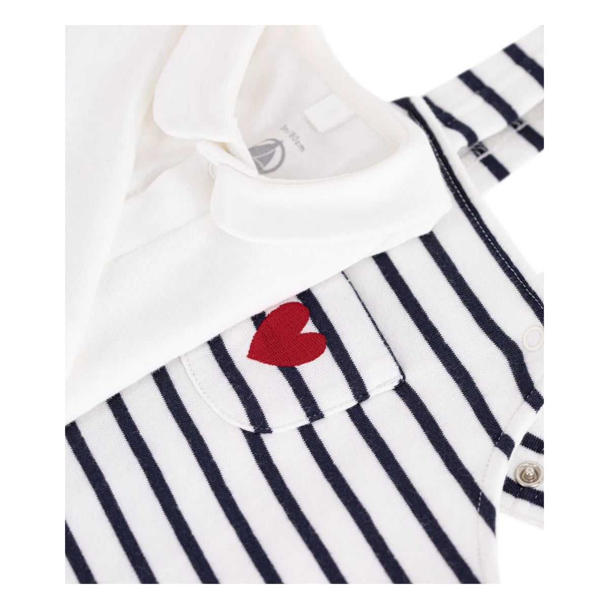 Petit Bateau - Organic cotton striped overall and body set | White