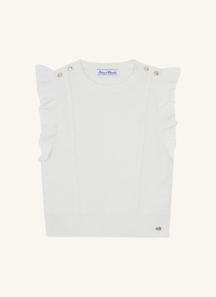 Tartine et Chocolat - Ruffled Sleeveless Sweater | Ecru