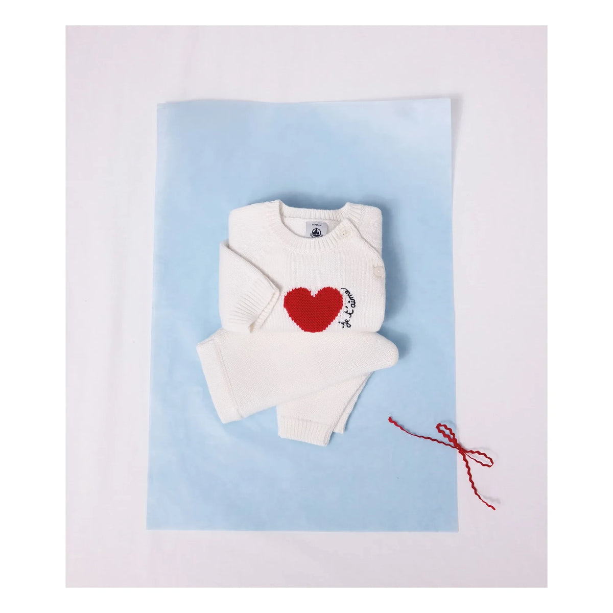 Petit Bateau - Wool Heart Cardigan and Pants Set | White
