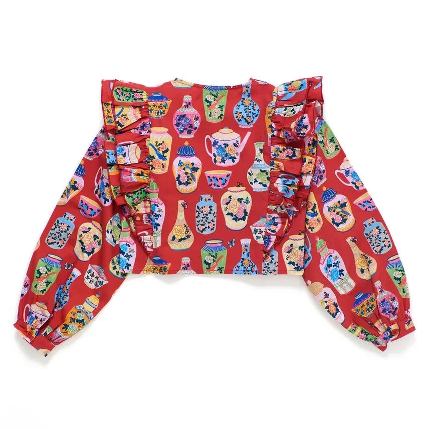 Maison Mangostan - Porcelain Flounce Blouse | Red