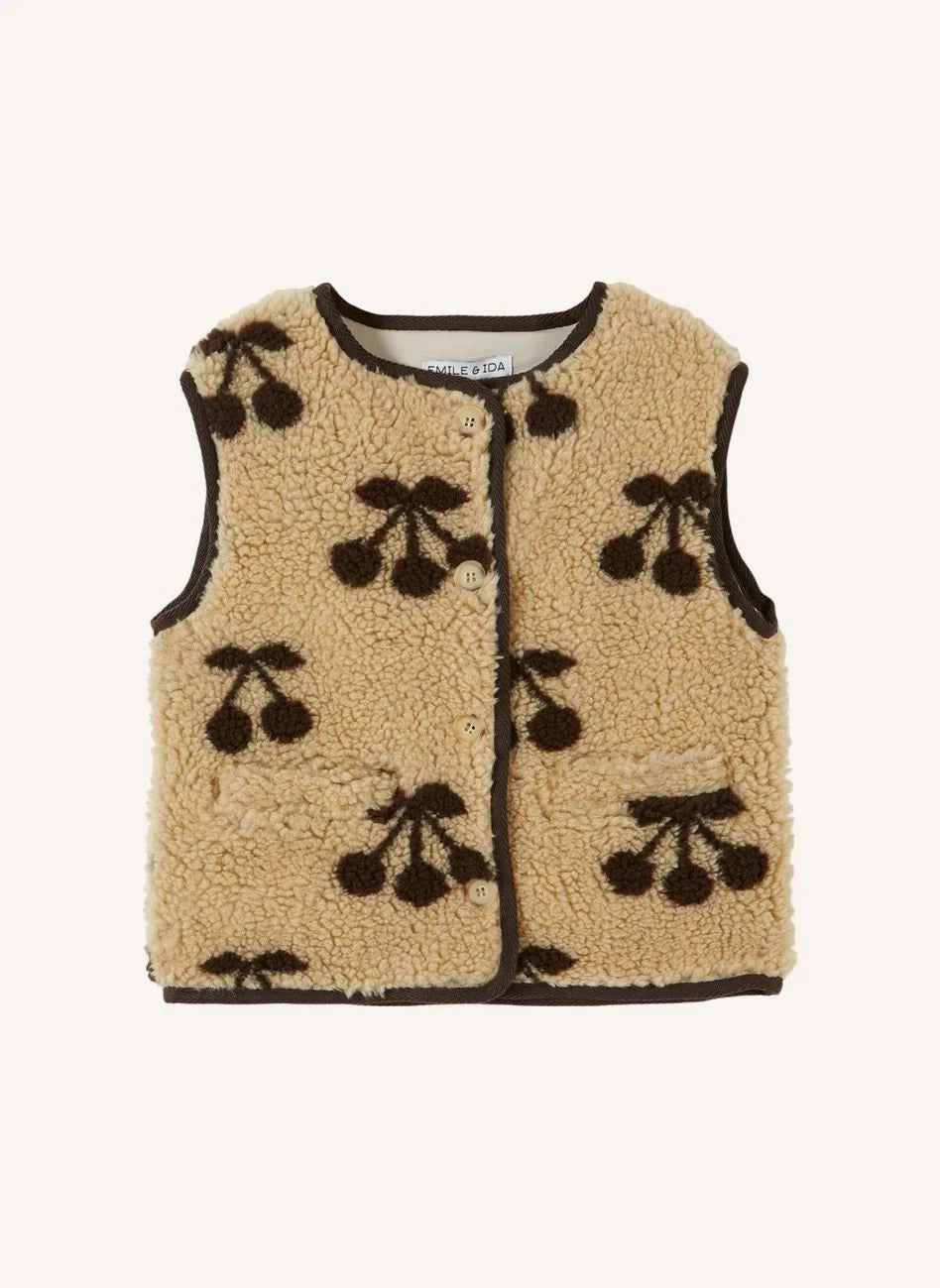 Emile et Ida - Cerises Sherpa Sleeveless Jacket | Beige