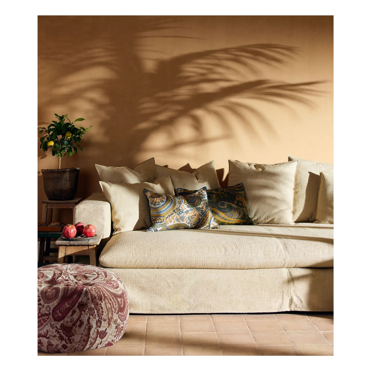 Maison de Vacances - Bully Jacquard Paisley Indoor and Outdoor Pouf | Pink