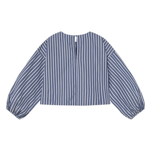 The Tiny Big Sister - Striped, Balloon Sleeve Blouse | Navy