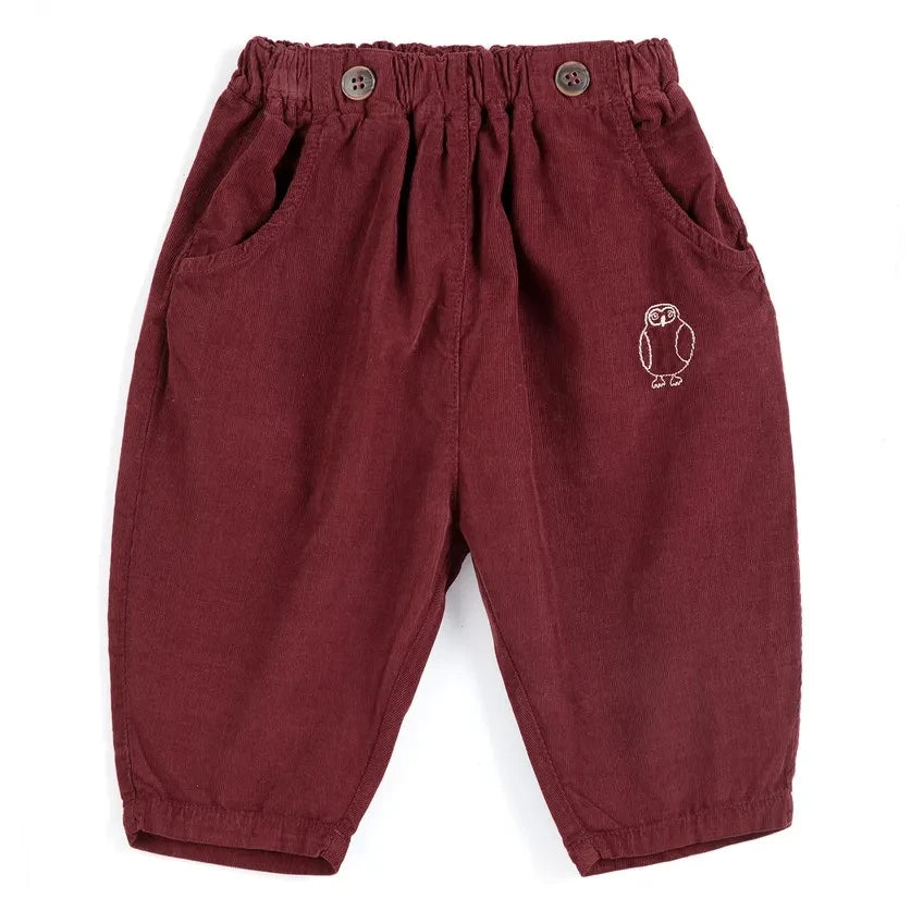 Bobo Choses - Owl Trousers Velvet Organic Cotton | Bordeaux