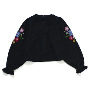 Maison Mangostan - Floral Velvet Blouse | Black