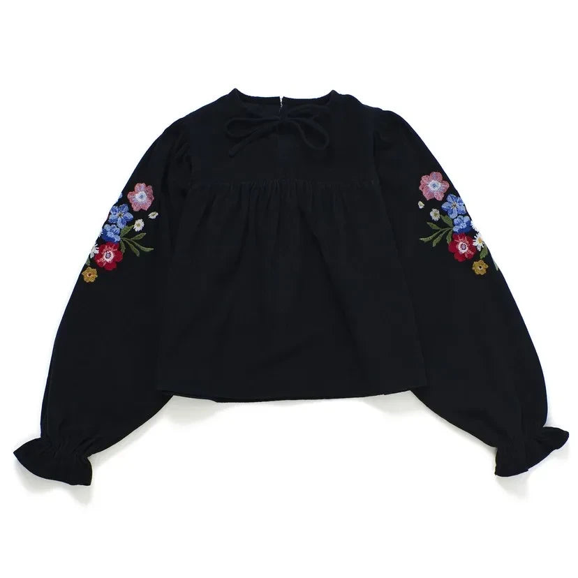 Maison Mangostan - Floral Velvet Blouse | Black