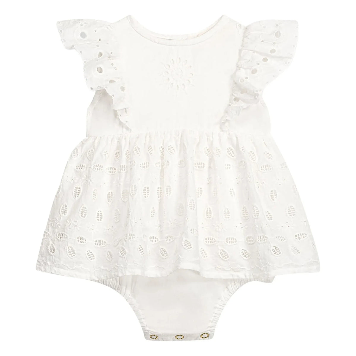 Louise Misha - Lenali Embroidered Organic Cotton Romper Dress | White