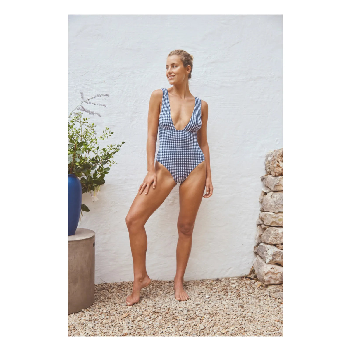 Anja Paris - Le Plongeant Vichy One-Piece Swimsuit | Navy