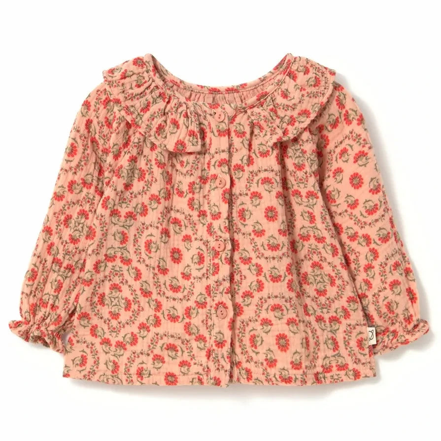 Cozmo - Floral Iris Ruffled Collar Blouse | Peach