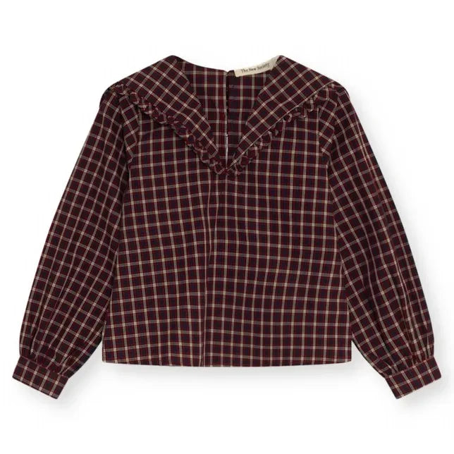 the new society - Orbit Checked Blouse | Burgundy