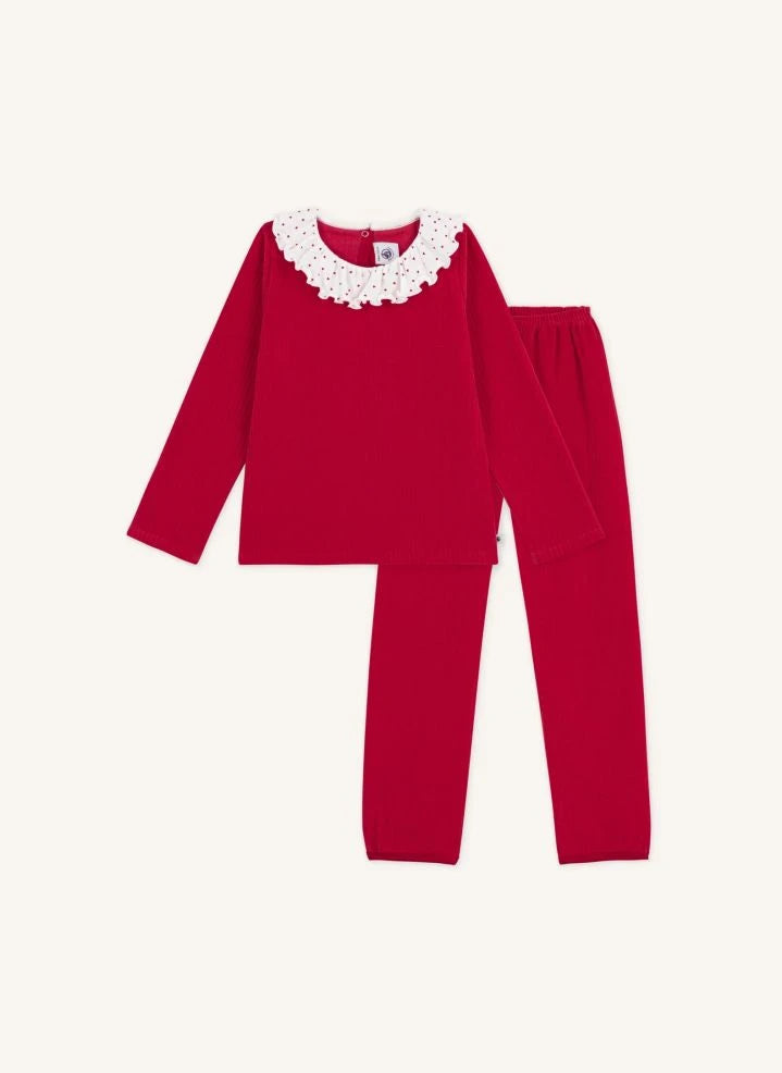 Petit Bateau - Ribbed-Collar Pajamas Organic Cotton | Red