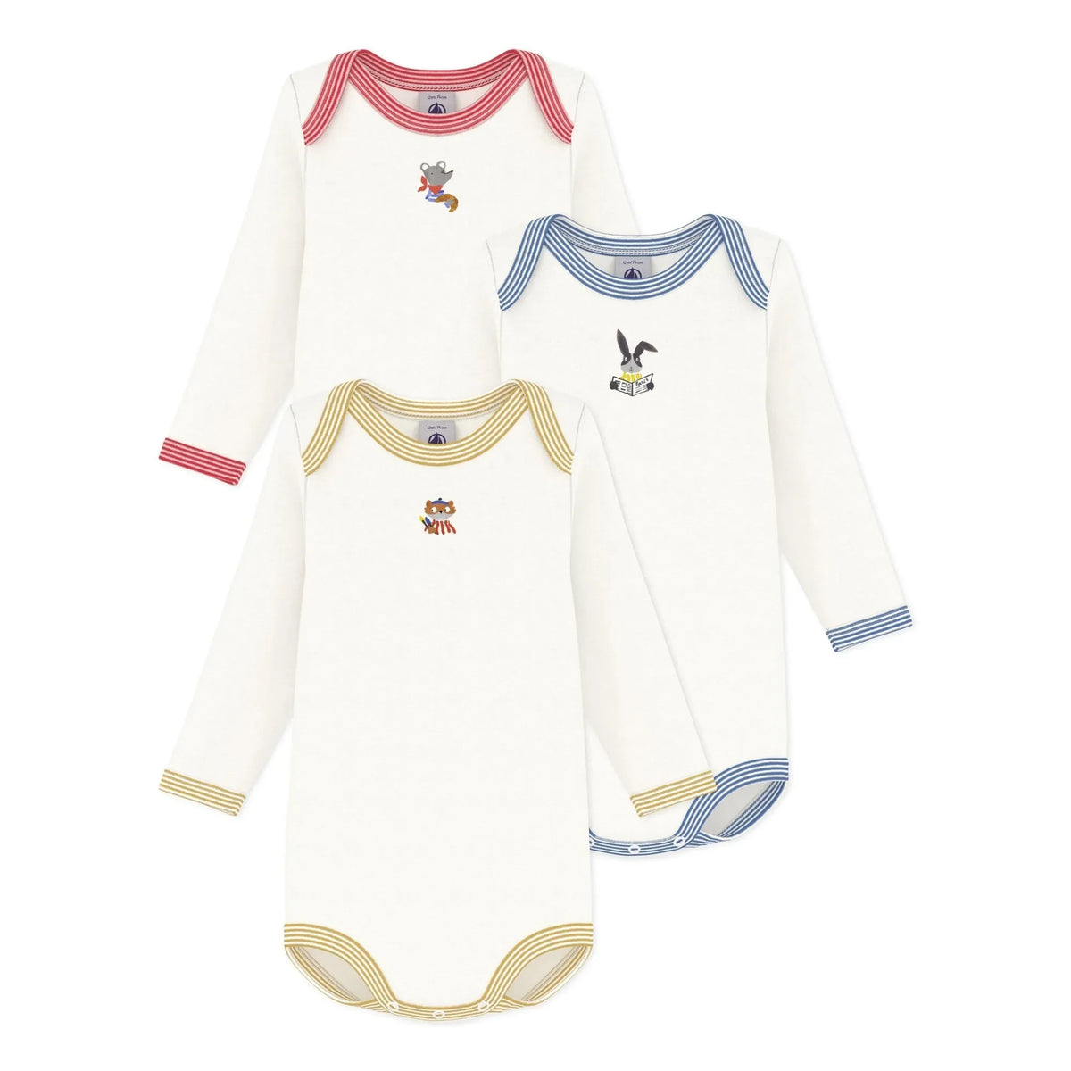 Petit Bateau - Set of 3 Organic Cotton Animal Print Bodysuits | White