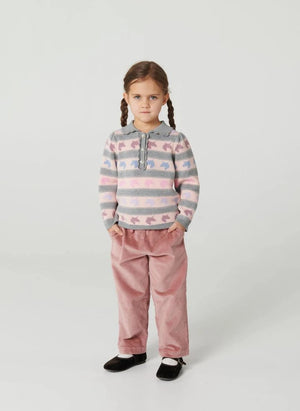 Copenhagen Colors - Organic Cotton Unicorn-Pattern Polo Collar Sweater | Grey