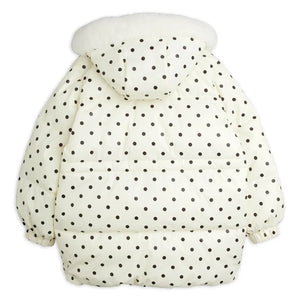 Mini Rodini - Hooded Faux Fur Look Dotted Puffer Jacket Made from Recycled Polyester | Ecru