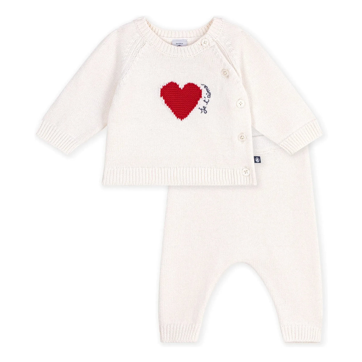 Petit Bateau - Wool Heart Cardigan and Pants Set | White