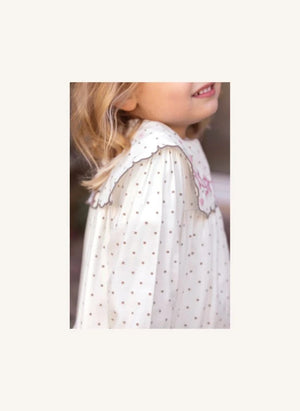 Tartine et Chocolat - Embroidered Collar Dotted Wavy Dress | Ecru