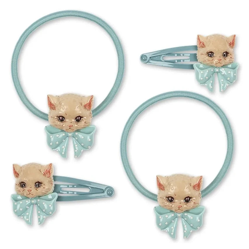 Konges Sløjd - Cat Themed Hair Clip and Scrunchie Set | Blue