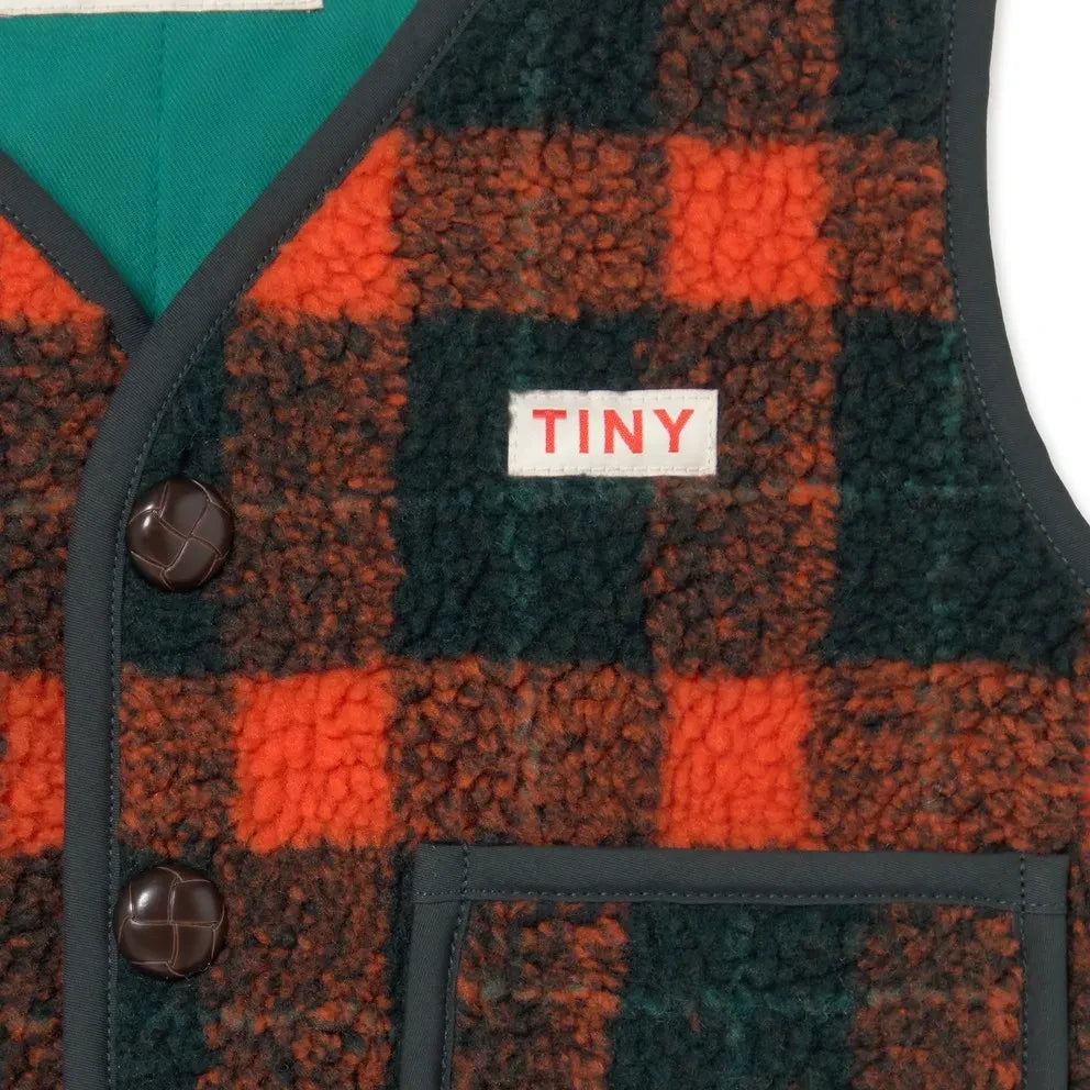 Tinycottons - Sherpa Style Sleeveless Checkered Jacket | Red