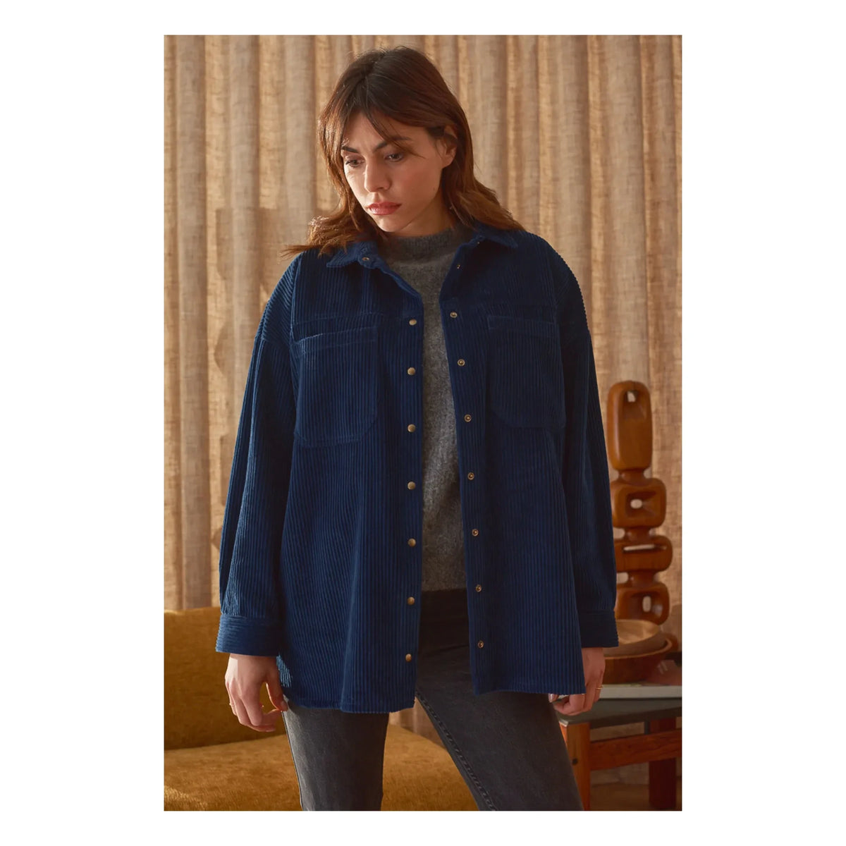 Marlot Paris - Paola Velvet Shirt Jacket - Women's Collection | Navy