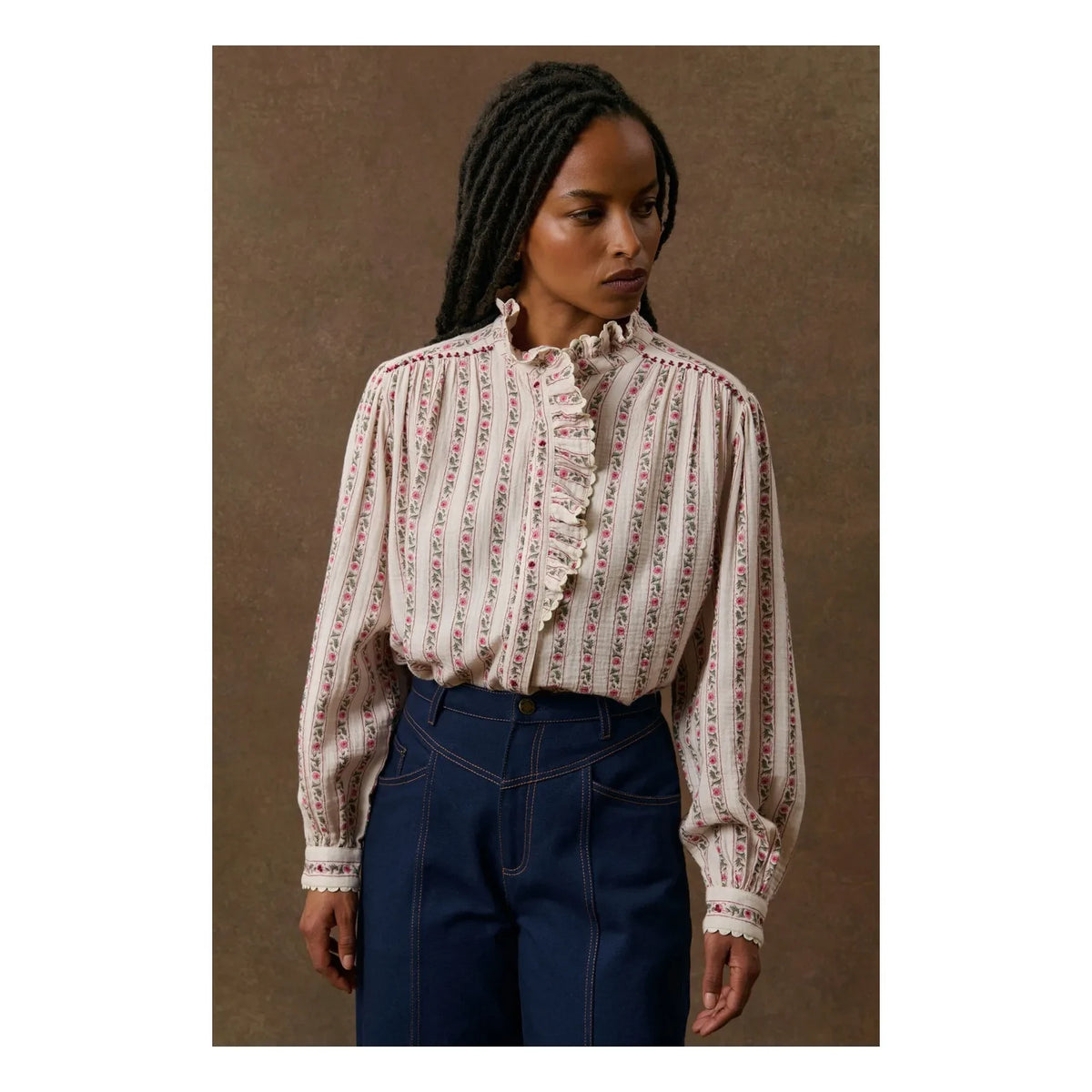 Louise Misha - Cora Organic Cotton Striped Blouse | Cream