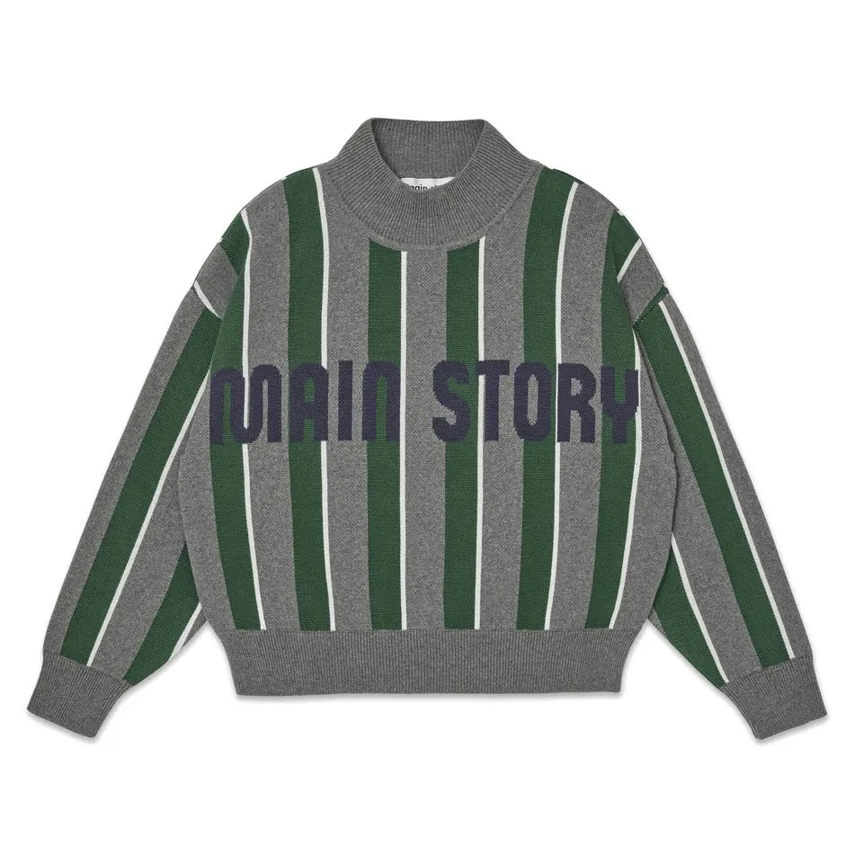 Main Story - Organic Cotton Striped Logo Sweatshirt | Gray