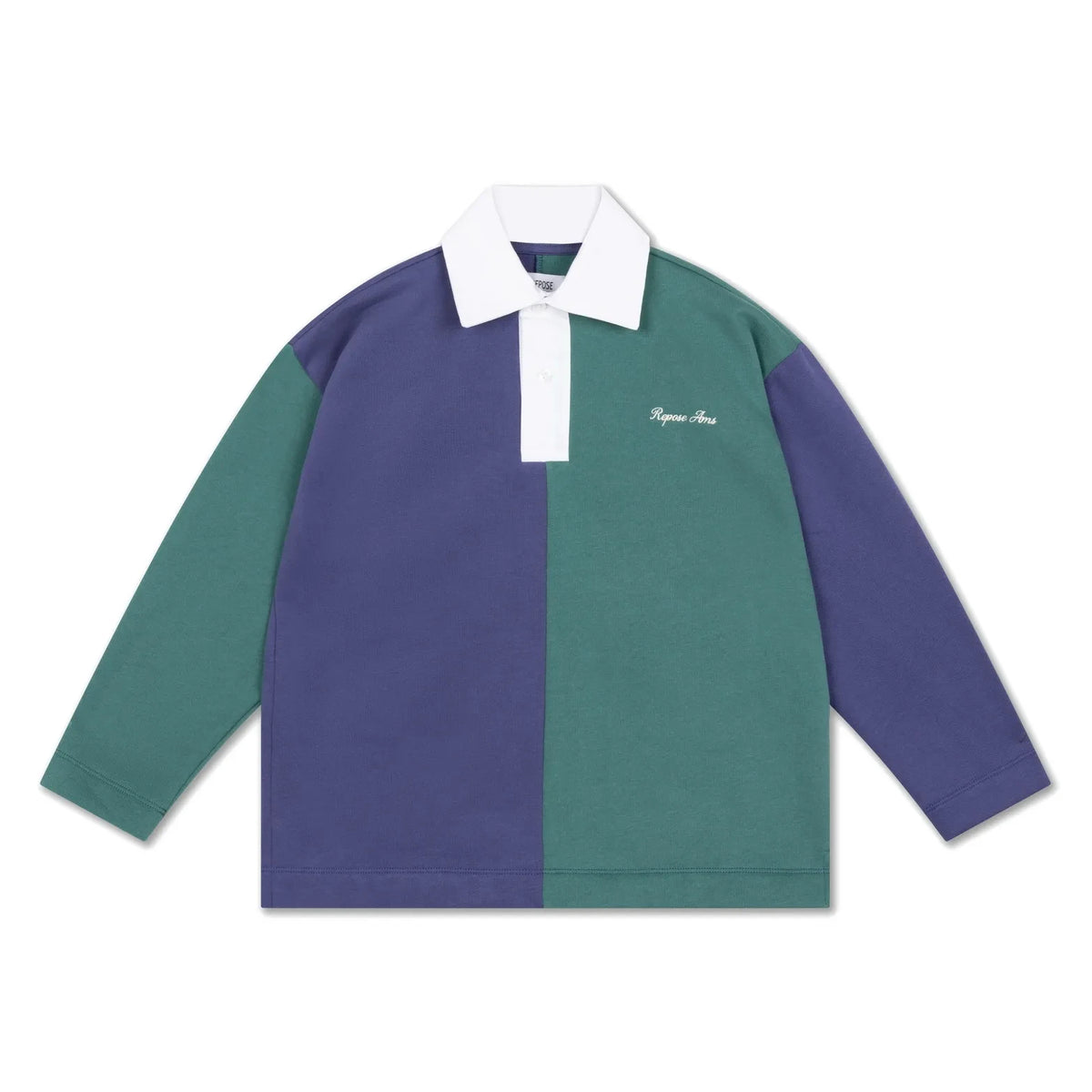 Repose AMS - Striped Organic Cotton Polo Collar Sweatshirt | Green
