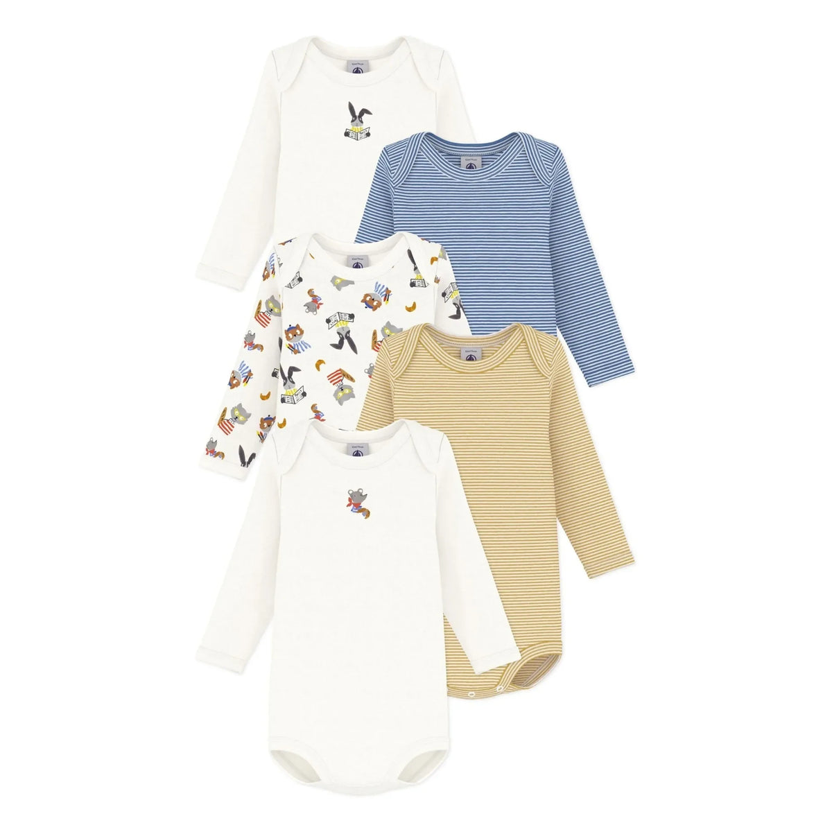 Petit Bateau - 5-Pack Organic Cotton Animal Bodysuit Set | White