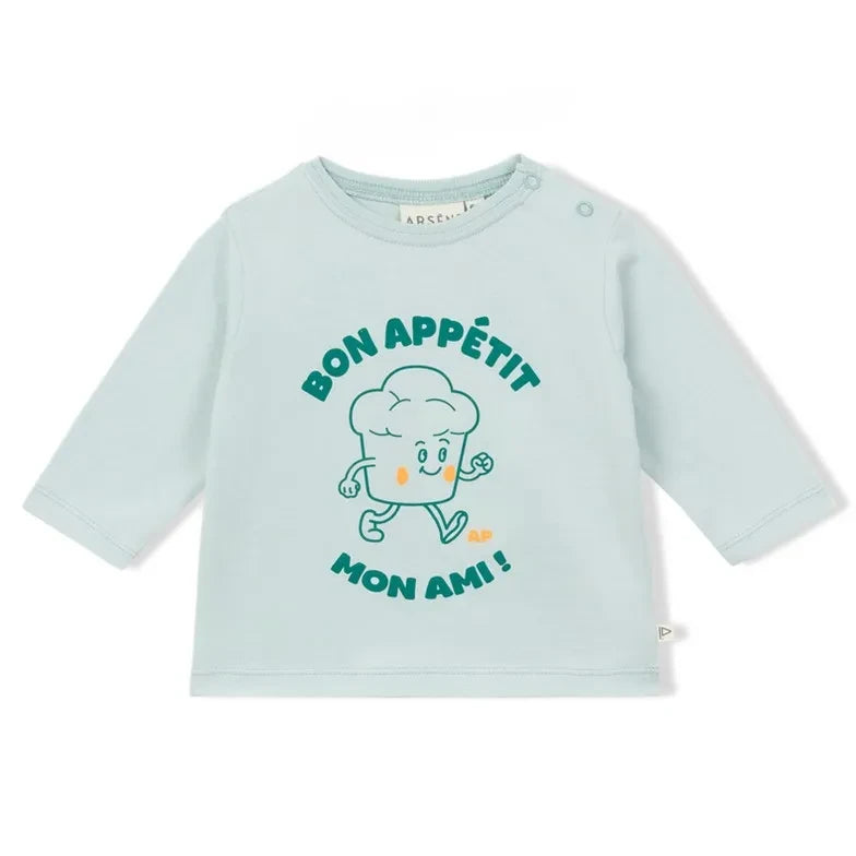 Arsène et Les Pipelettes - "Bon Appétit, My Friend" Organic Cotton Baby T-Shirt | Light Blue