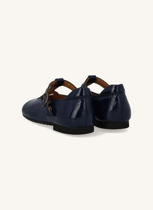 Angulus - Mary Jane T-Strap Heart-Cut Patent Leather Flats | Navy