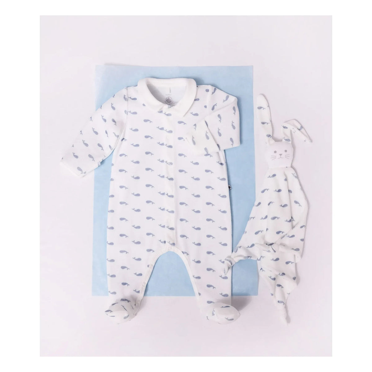Petit Bateau - Dors Bien Whale Velvet Organic Cotton Pajamas | White