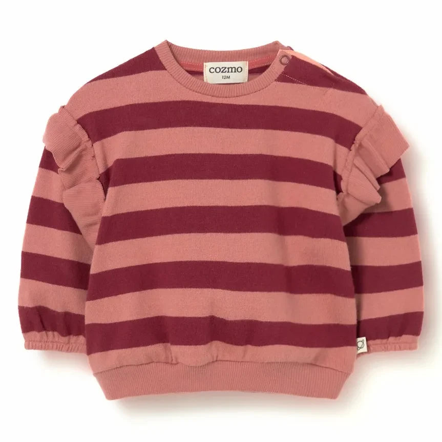 Cozmo - Denia Striped Ruffled Sweater | Bordeaux