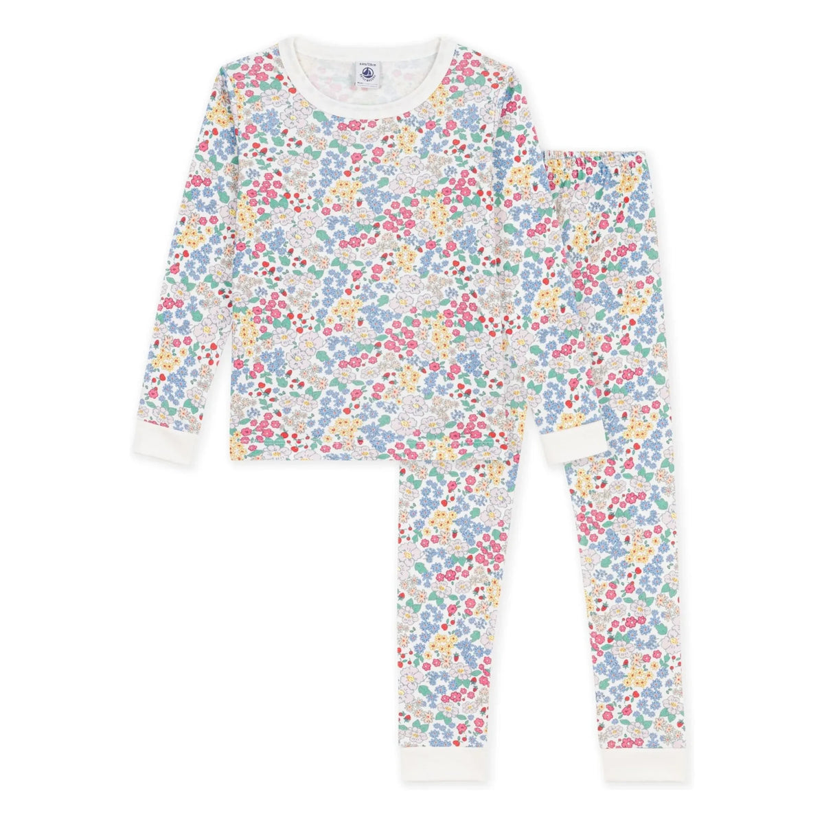 Petit Bateau - Organic cotton flower patterned slim pajamas | White